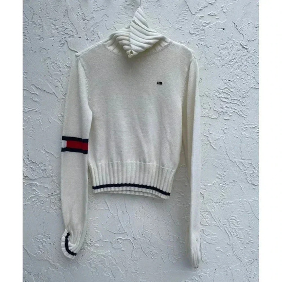 Tommy Hilfiger Womens Pullover Long Sleeve Turtle Neck Sweater White Sz L - Picture 1 of 6